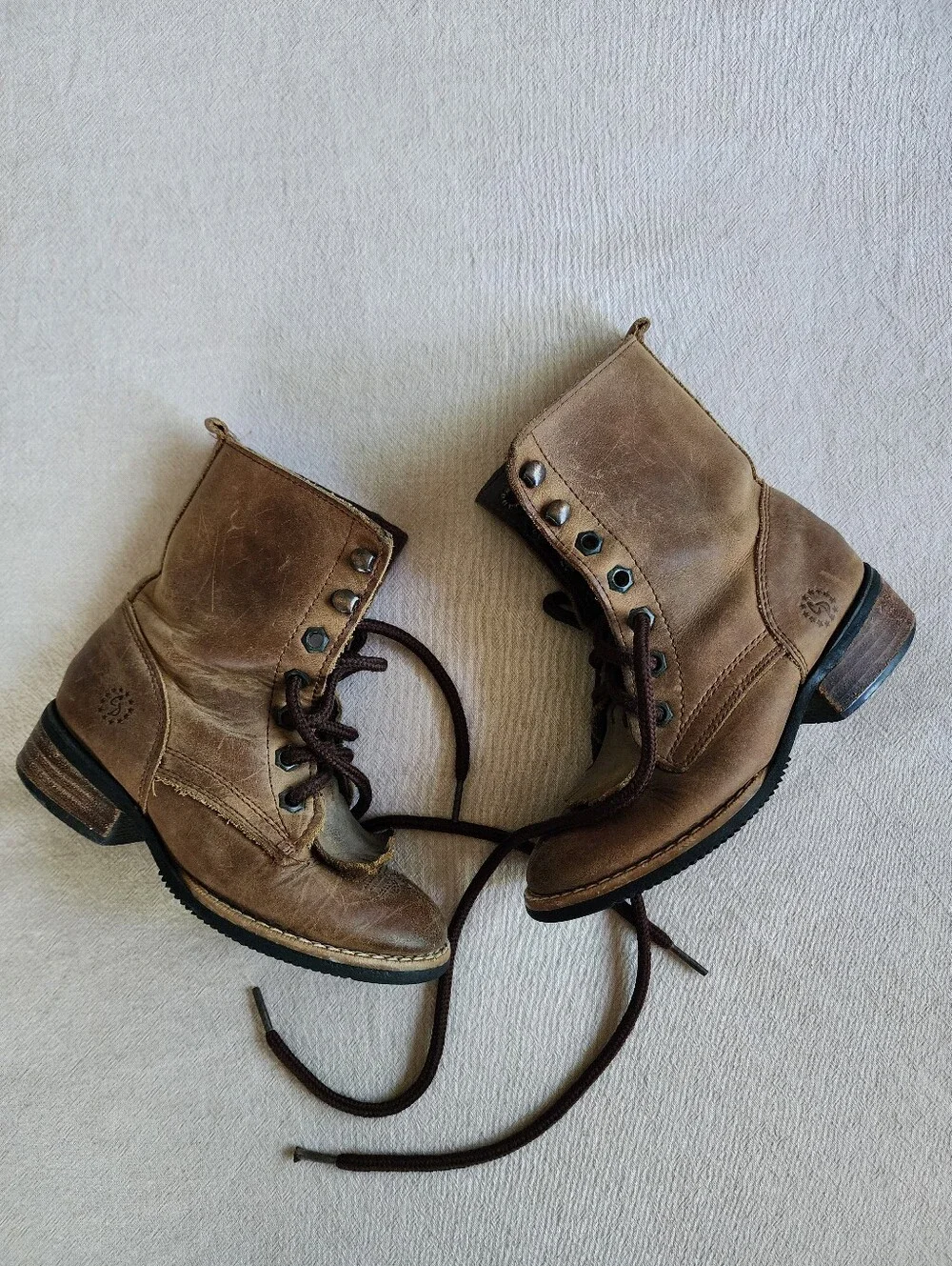 Cowboy Style Brown Leather Lace-Up Ankle Boots Made In Mexico